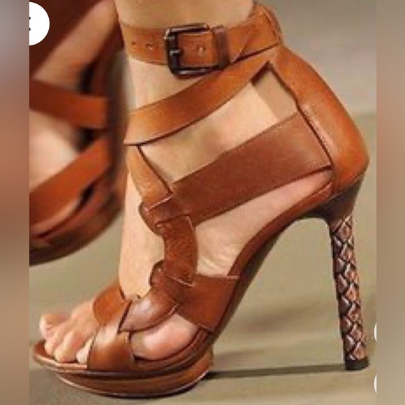 Bottega Veneta Leather Strappy Sandals Brown Size US 5.5 EU 36 High Heel Copper - Picture 14 of 15